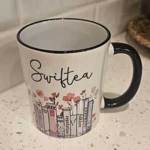 Taylor Swift "Swiftea" Book-Themed Ceramic Mug - White with Black Trim